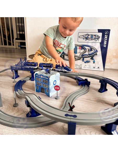 Electric Train with Police and Helicopter - 92 pieces WOOPIE