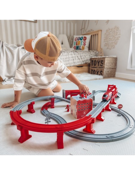 WOOPIE 92-piece Electric Train - Car Track with Helicopter