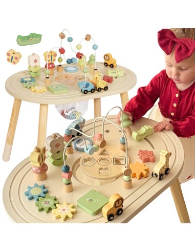 TOOKY TOY Wooden Safari Activity Table - Toys for Children