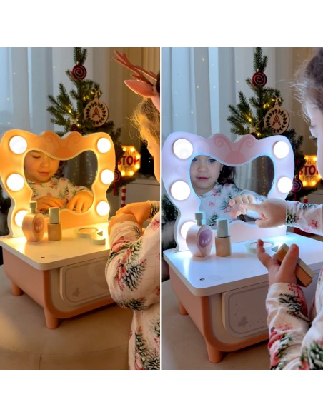 Tooky Toy Wooden Dressing Table for Girls - with LED Mirror