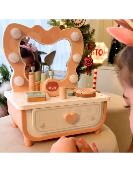 Toaletka Drewniana dla Dziewczynek Tooky Toy - z Lustrem LED