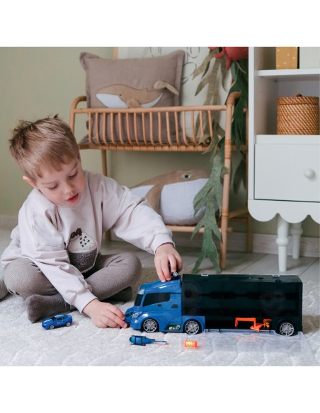 WOOPO Zestaw Ciężarówka Transporter 3w1 Niebieski Policja