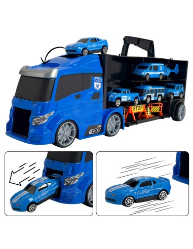 WOOPO Zestaw Ciężarówka Transporter 3w1 Niebieski Policja