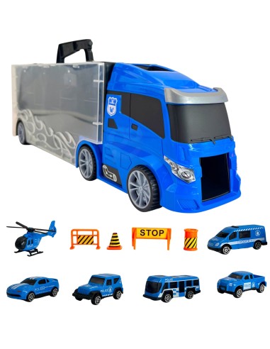 WOOPO Zestaw Ciężarówka Transporter 3w1 Niebieski Policja