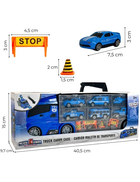 WOOPO Zestaw Ciężarówka Transporter 3w1 Niebieski Policja