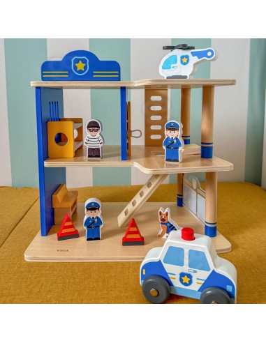 VIGA Holz Polizeistation mit Streifenwagen - 14-tlg., 3 Ebenen