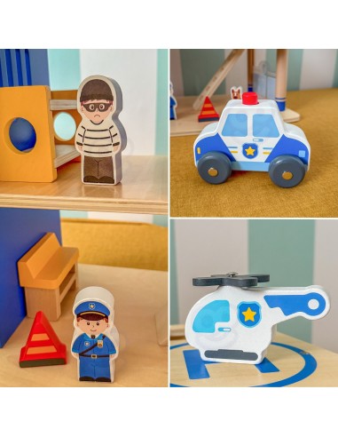 VIGA Holz Polizeistation mit Streifenwagen - 14-tlg., 3 Ebenen