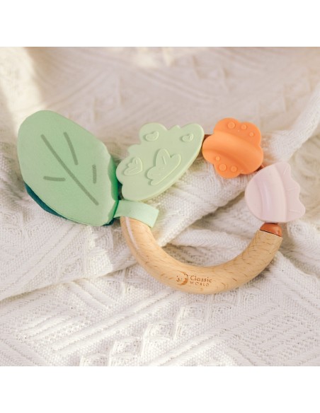 CLASSIC WORLD Wooden Sensory Rattle Teether 2 in 1