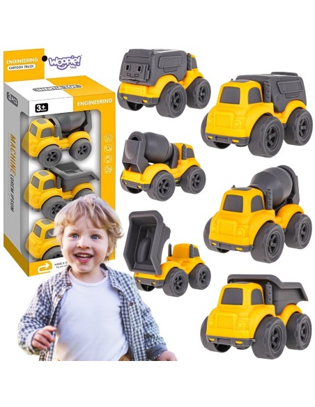 WOOPIE Set 3in1 Baufahrzeuge: Müllwagen, Betonmischer, Kipper