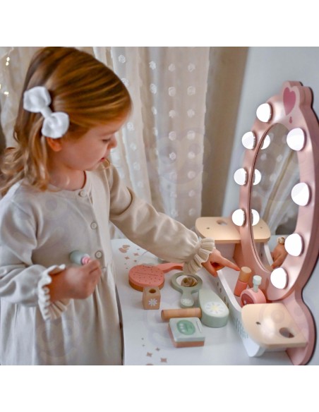 Tooky Toy Wooden Dressing Table for Girls - with LED Mirror