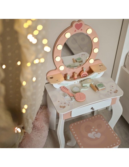 Toaletka Drewniana dla Dziewczynek Tooky Toy - z Lustrem LED