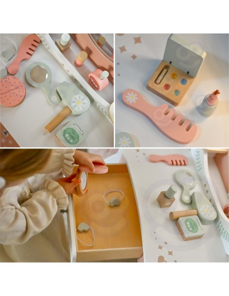 Tooky Toy Wooden Dressing Table for Girls - with LED Mirror