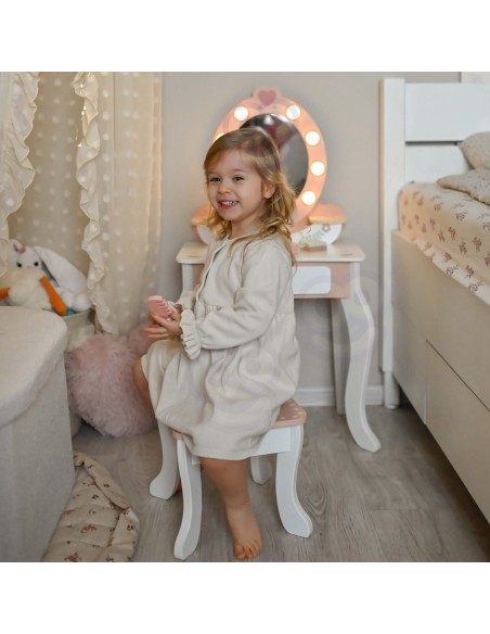 Toaletka Drewniana dla Dziewczynek Tooky Toy - z Lustrem LED
