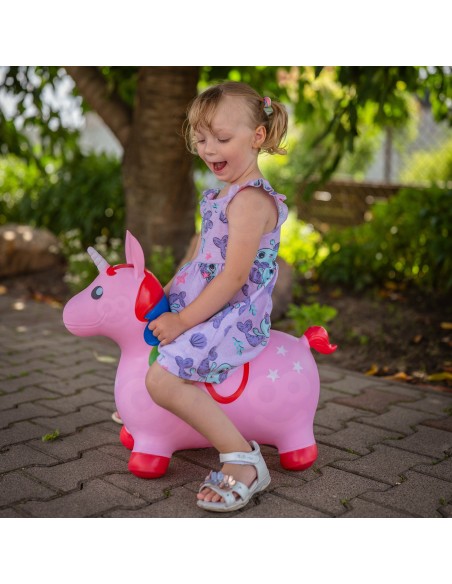 Skoczek Gumowy Jednorożec Różowy z Pompka - WOOPIE