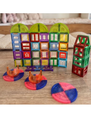 3D magnetiniai kaladėlės WOOPIE - edukacinių pilių rinkinys 100 vnt.