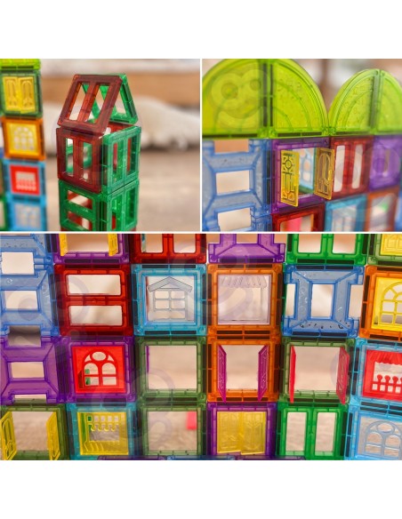 3D magnetiniai kaladėlės WOOPIE - edukacinių pilių rinkinys 100 vnt.