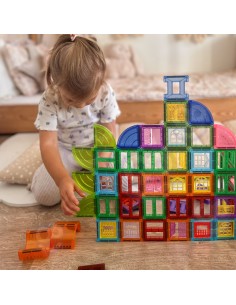 3D magnetiniai kaladėlės WOOPIE - edukacinių pilių rinkinys 100 vnt. 2