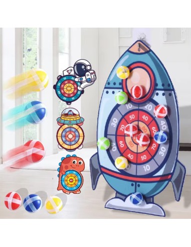WOOPIE Geschicklichkeitsspiel Wurfspiele mit Klett – Zielscheibe und Rakete