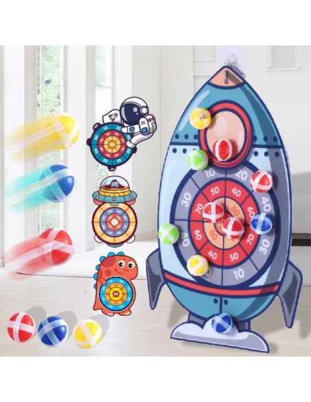 WOOPIE Geschicklichkeitsspiel Wurfspiele mit Klett – Zielscheibe und Rakete