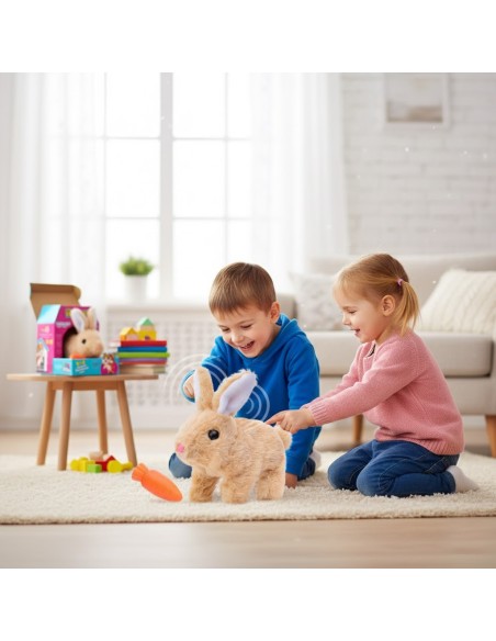 WOOPIE Bunny Interactive Plush Toy with Carrot - Beige