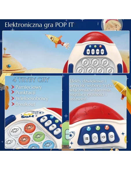 WOOPIE Gra POP IT elektroninė antistresinė miklumo raketa raudona