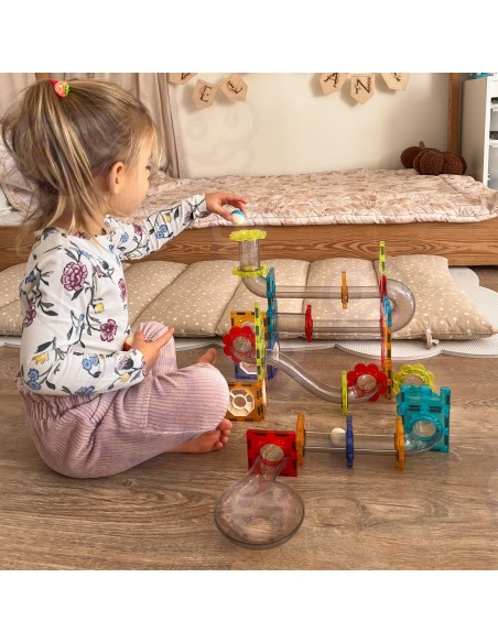 Magnetinės 3D kaladėlės 113 el. Kamuoliukų takelis Edukacinis žaidimas