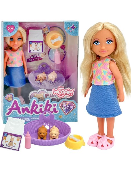 Ankiki-Set Puppe Pflegerin und 3 Welpen – Ideal als Geschenk WOOPIE