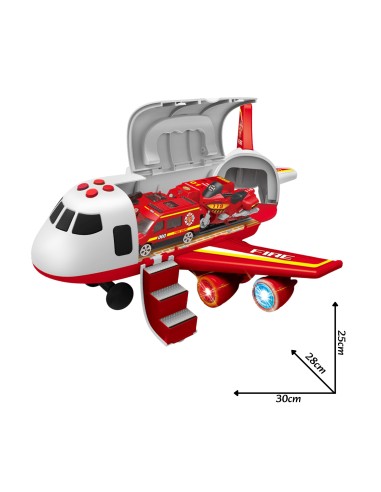 Feuerwehrflugzeugtransporter mit Autos und Geräuschen - WOOPIE
