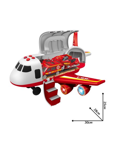 Feuerwehrflugzeugtransporter mit Autos und Geräuschen - WOOPIE