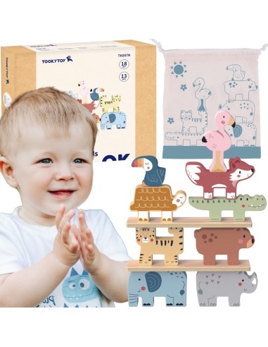 Drewniane Klocki Zwierzątka Montessori TOOKY TOY - 9 el.