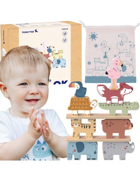Wooden Animal Blocks Montessori TOOKY TOY - 9 pcs.
