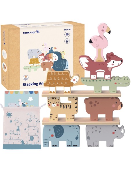 Drewniane Klocki Zwierzątka Montessori TOOKY TOY - 9 el.