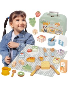Holz-Picknick-Set im Koffer von Tooky Toy – Kreatives Spiel und Spielspaß
