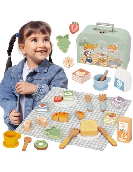 Holz-Picknick-Set im Koffer von Tooky Toy – Kreatives Spiel und Spielspaß