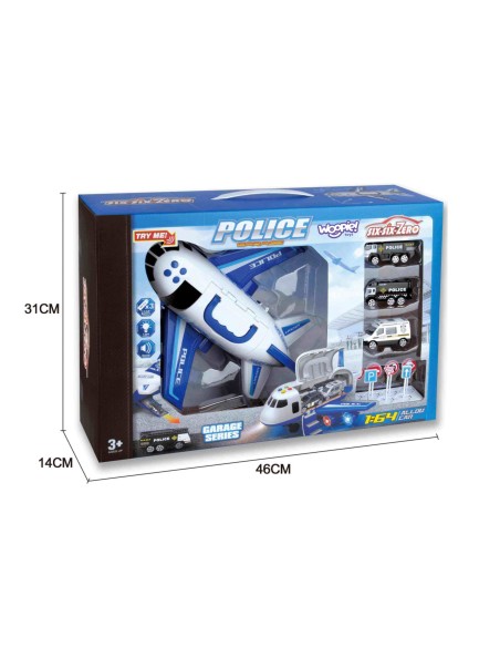 Duży Samolot Transporter Policyjny z Autkami i Dźwiękami - WOOPIE