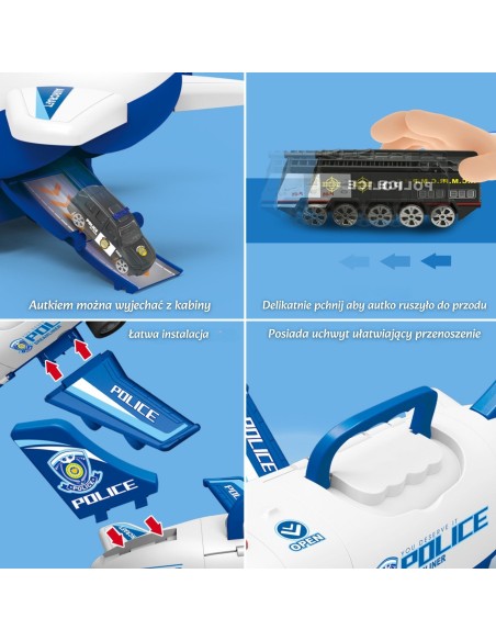 Duży Samolot Transporter Policyjny z Autkami i Dźwiękami - WOOPIE