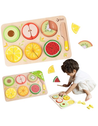 Wooden Fruits for Cutting Montessori 23 Pieces - Learning Fractions