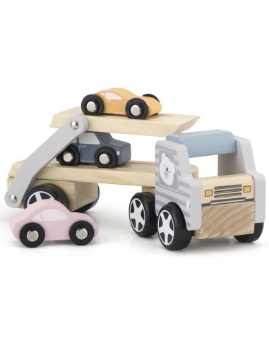Medinė platforma su automobiliais Viga – medinių automobilių rinkinys