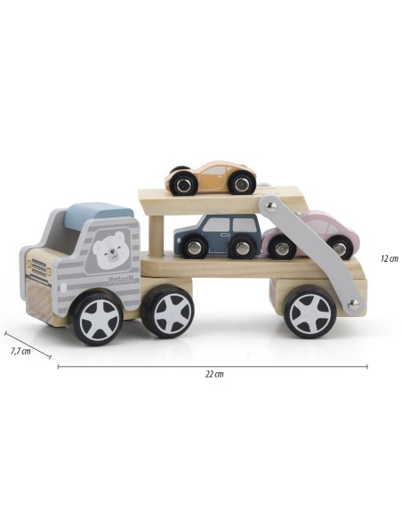 Medinė platforma su automobiliais Viga – medinių automobilių rinkinys