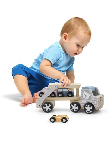 Medinė platforma su automobiliais Viga – medinių automobilių rinkinys