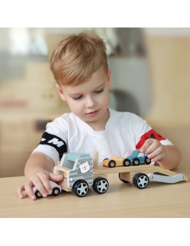 Medinė platforma su automobiliais Viga – medinių automobilių rinkinys