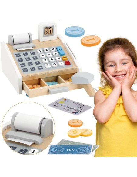 VIGA Wooden Cash Register Gray and White - Perfect for Play