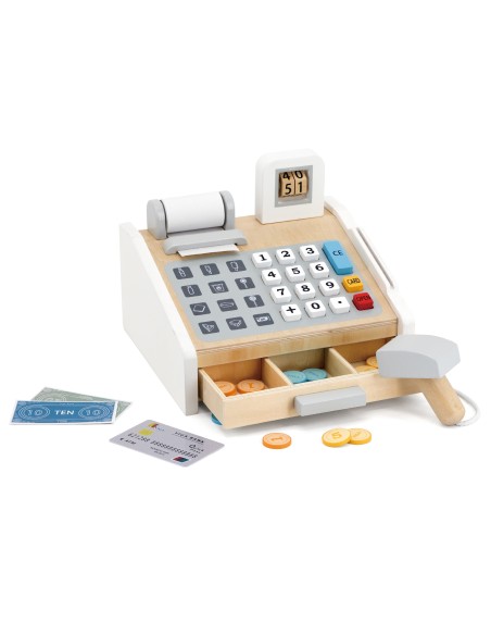 VIGA Wooden Cash Register Gray and White - Perfect for Play
