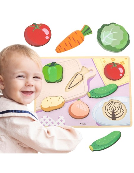 Drewniane Puzzle VIGA 2w1 Montessori - Figury Warzywne