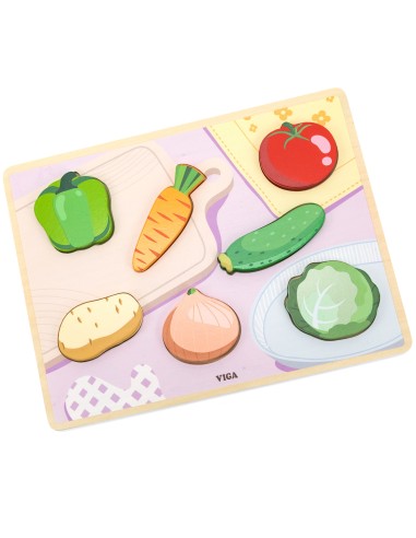 VIGA Holz-Puzzles & Steckspiel Montessori 2in1 – Figuren Gemüse