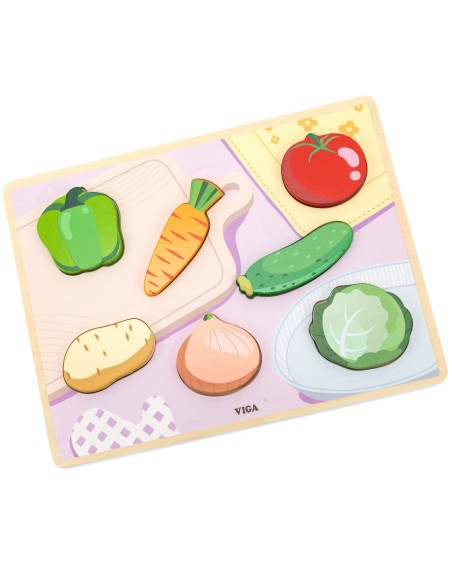 VIGA Holz-Puzzles & Steckspiel Montessori 2in1 – Figuren Gemüse