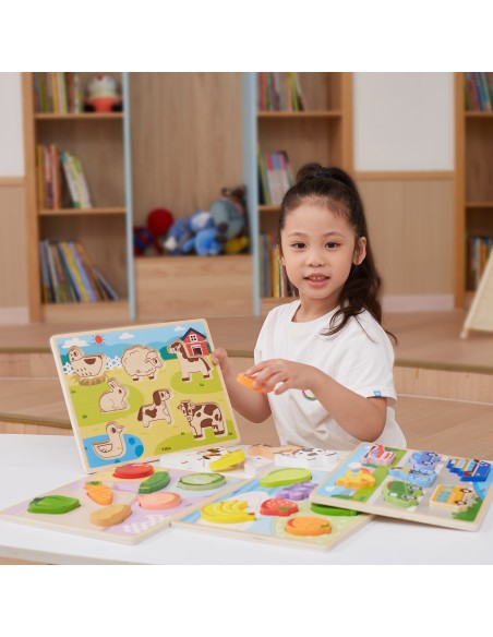 VIGA 2-in-1 Montessori Wooden Puzzle - Vegetable Figures