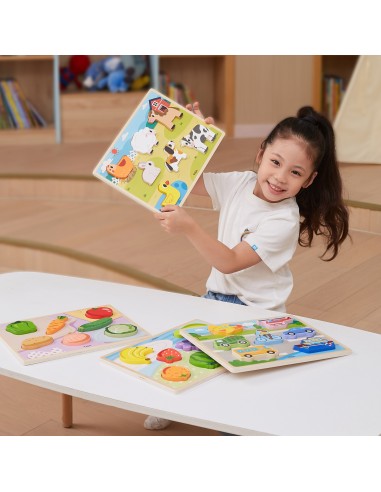 Drewniane Puzzle VIGA 2w1 Montessori - Figury Warzywne