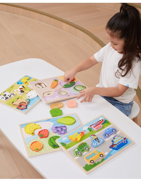 VIGA 2-in-1 Montessori Wooden Puzzle - Vegetable Figures