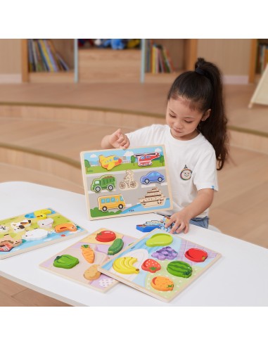 Drewniane Puzzle VIGA 2w1 Montessori - Figury Warzywne